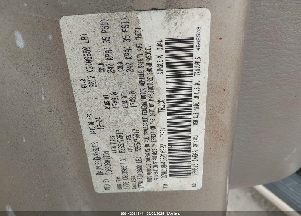 2005 DODGE RAM 1500 SLT/LARAMIE VIN: 1D7HU18N45S210227