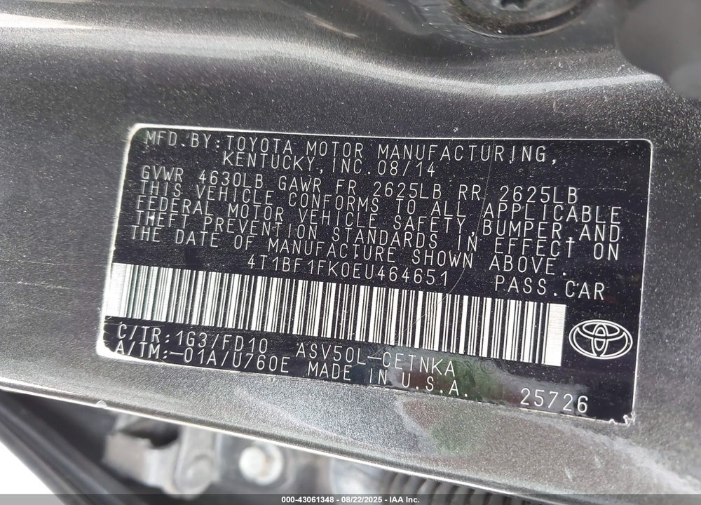 2014 TOYOTA CAMRY VIN: 4T1BF1FK0EU464651