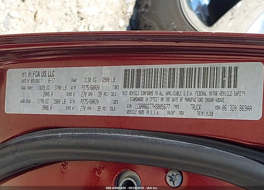 2017 RAM 1500 VIN: 1C6RR6GT7HS805677