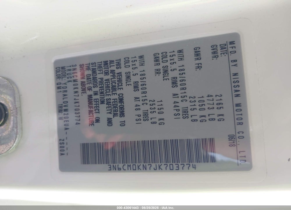 2018 NISSAN NV200 S VIN: 3N6CM0KN7JK703774