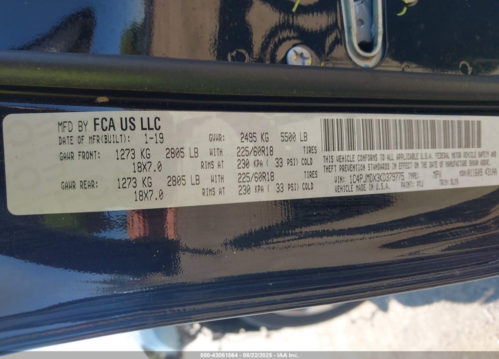 2019 JEEP CHEROKEE VIN: 1C4PJMDX3KD379775