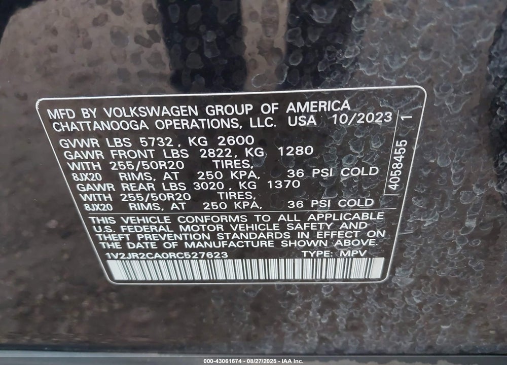 2024 VOLKSWAGEN ATLAS VIN: 1V2JR2CA0RC527623