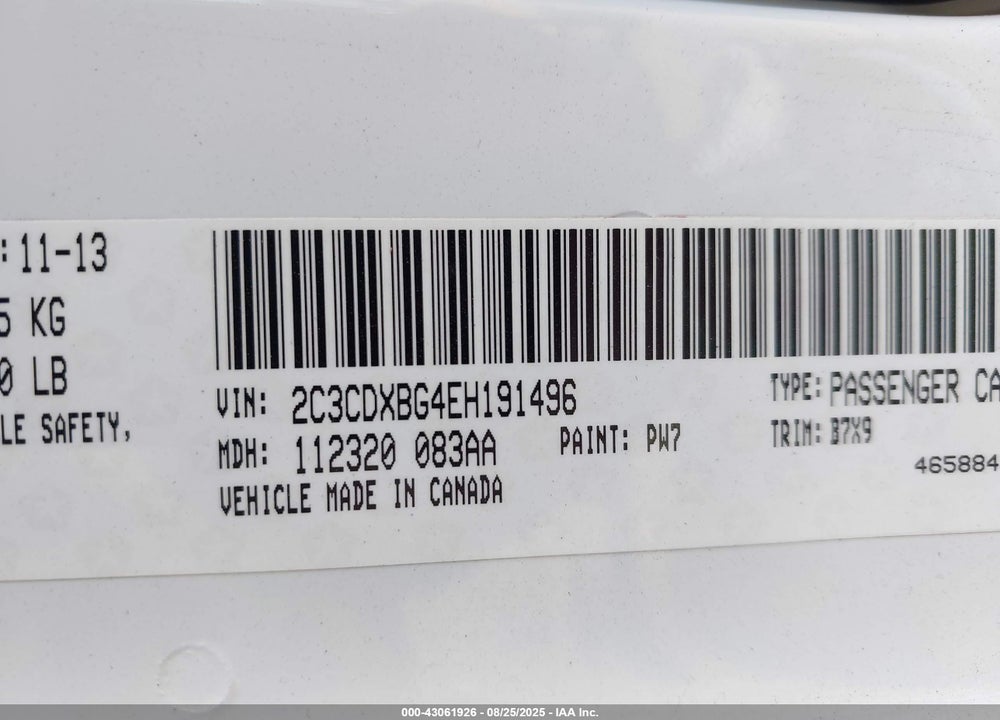 2014 DODGE CHARGER VIN: 2C3CDXBG4EH191496