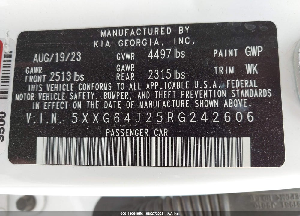 2024 KIA K5 VIN: 5XXG64J25RG242606