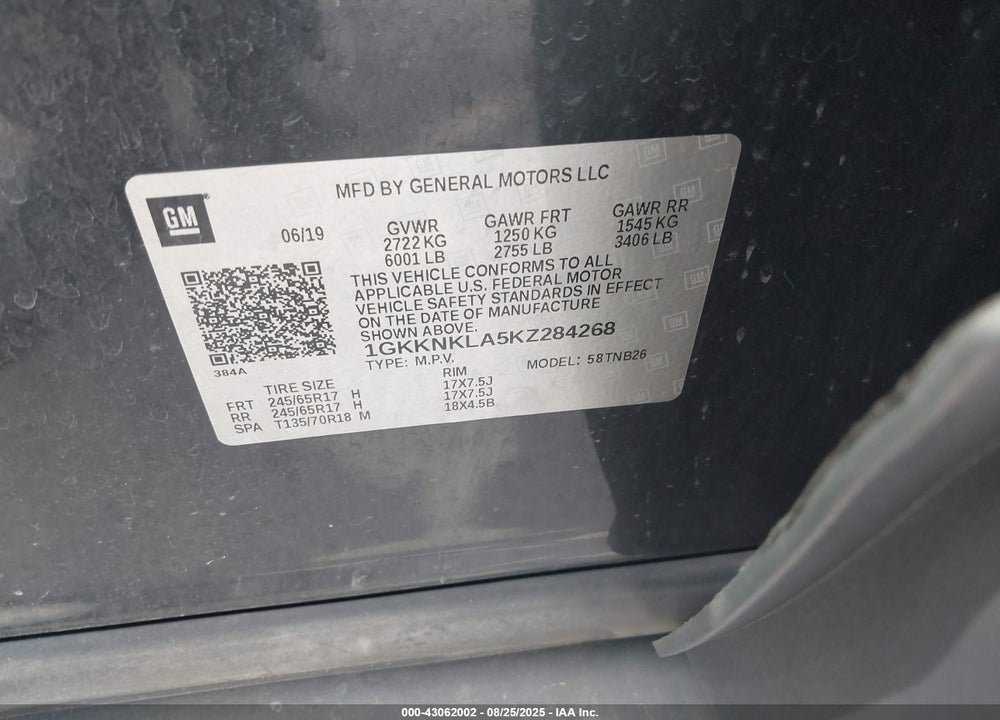 2019 GMC ACADIA VIN: 1GKKNKLA5KZ284268