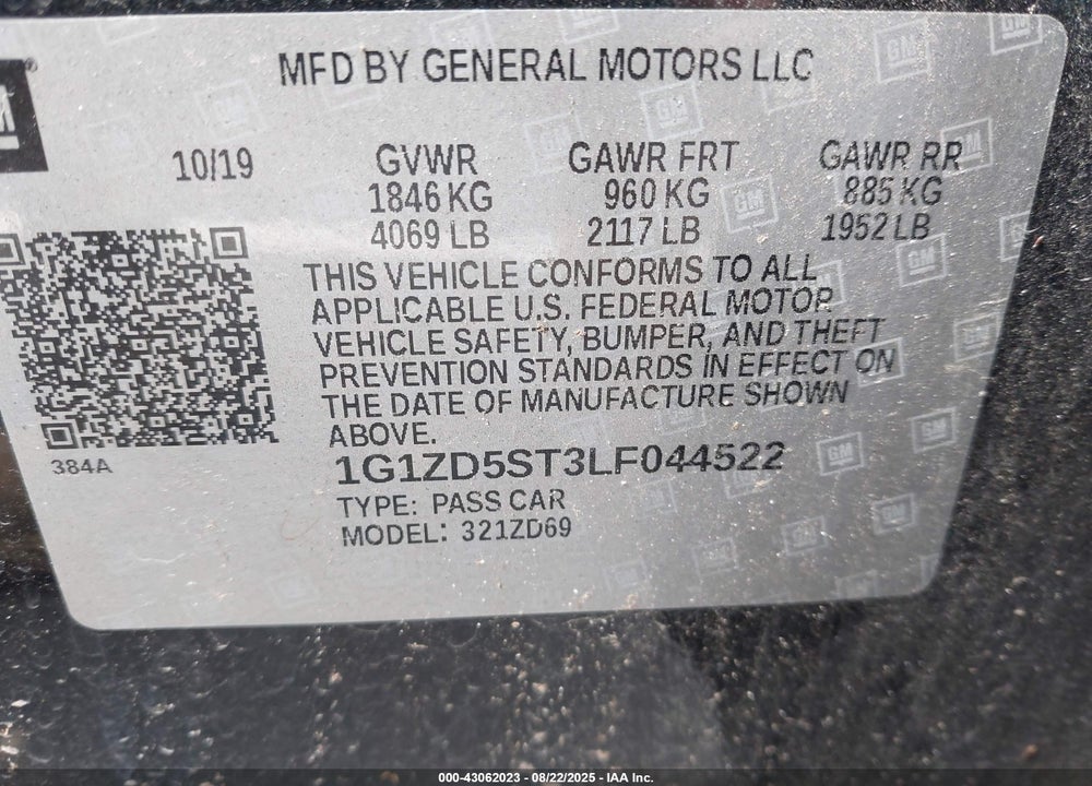 2020 CHEVROLET MALIBU VIN: 1G1ZD5ST3LF044522