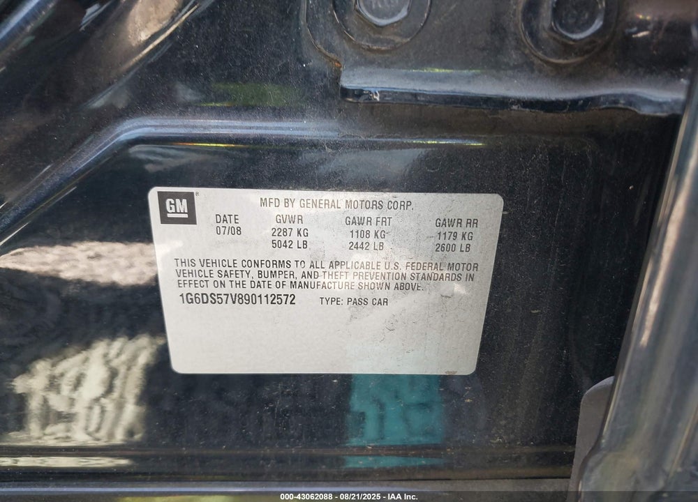 2009 CADILLAC CTS STANDARD VIN: 1G6DS57V890112572