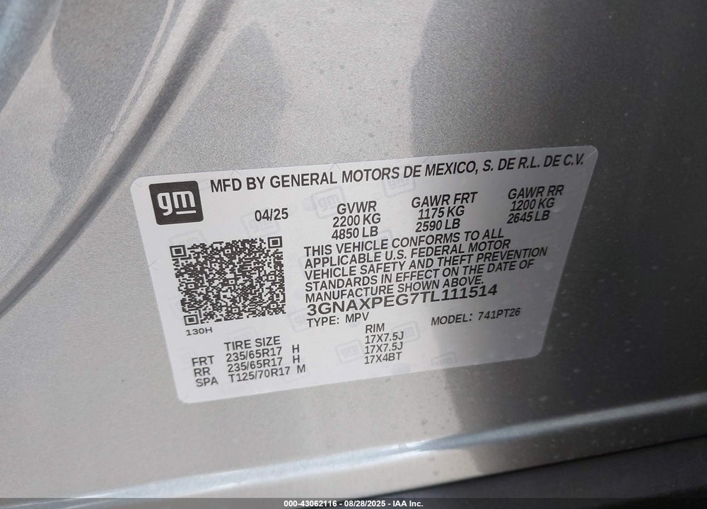 2026 CHEVROLET EQUINOX AWD LT VIN: 3GNAXPEG7TL111514