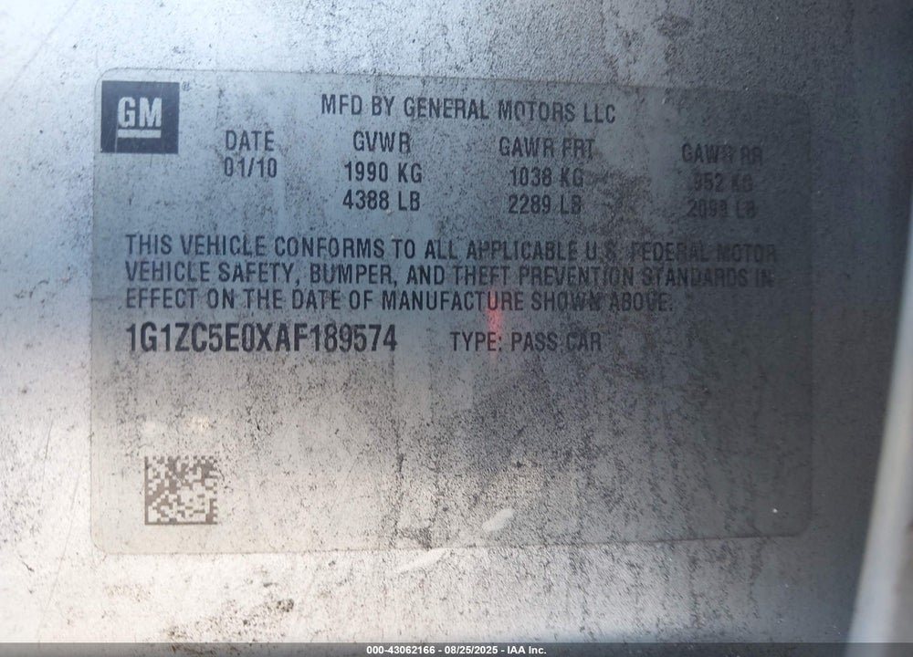 2010 CHEVROLET MALIBU VIN: 1G1ZC5E0XAF189574