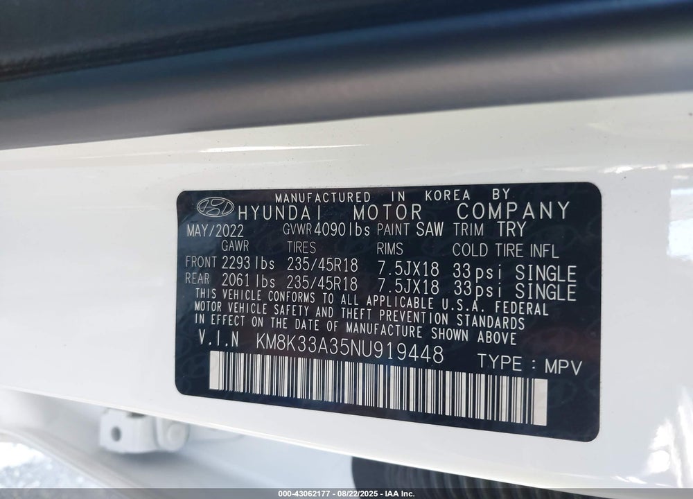 2022 HYUNDAI KONA N LINE VIN: KM8K33A35NU919448