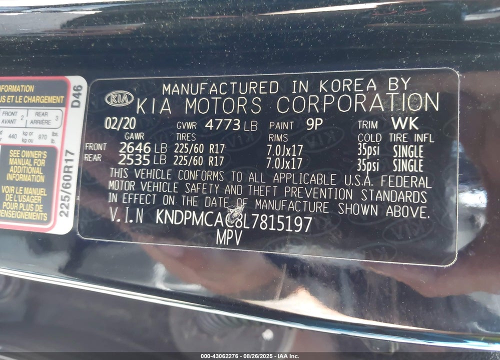 2020 KIA SPORTAGE LX VIN: KNDPMCAC8L7815197