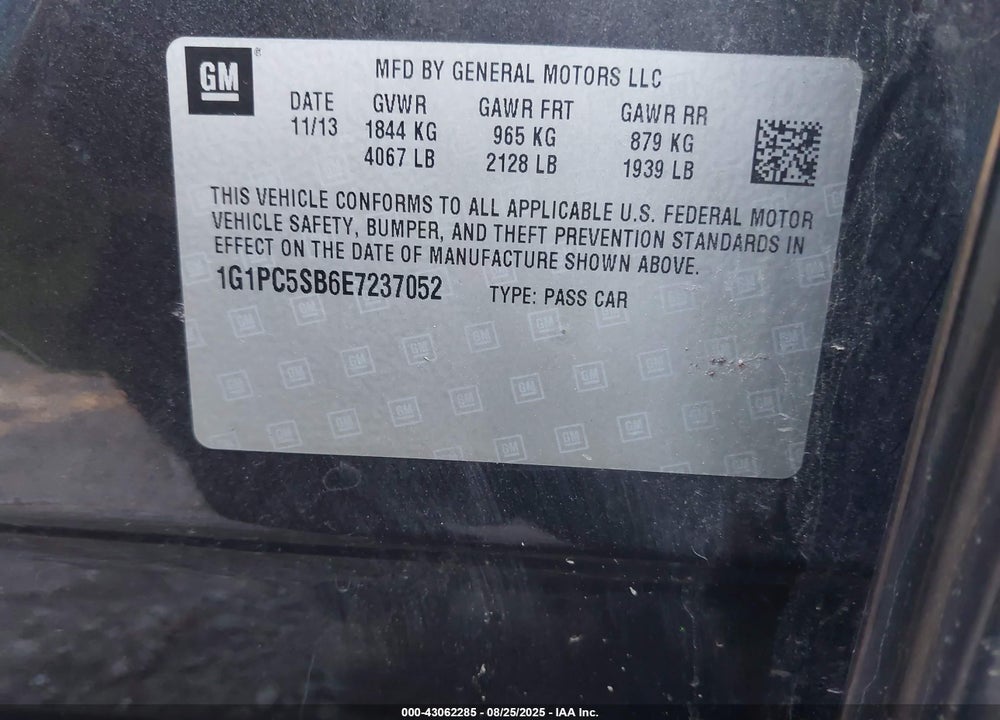 2014 CHEVROLET CRUZE VIN: 1G1PC5SB6E7237052