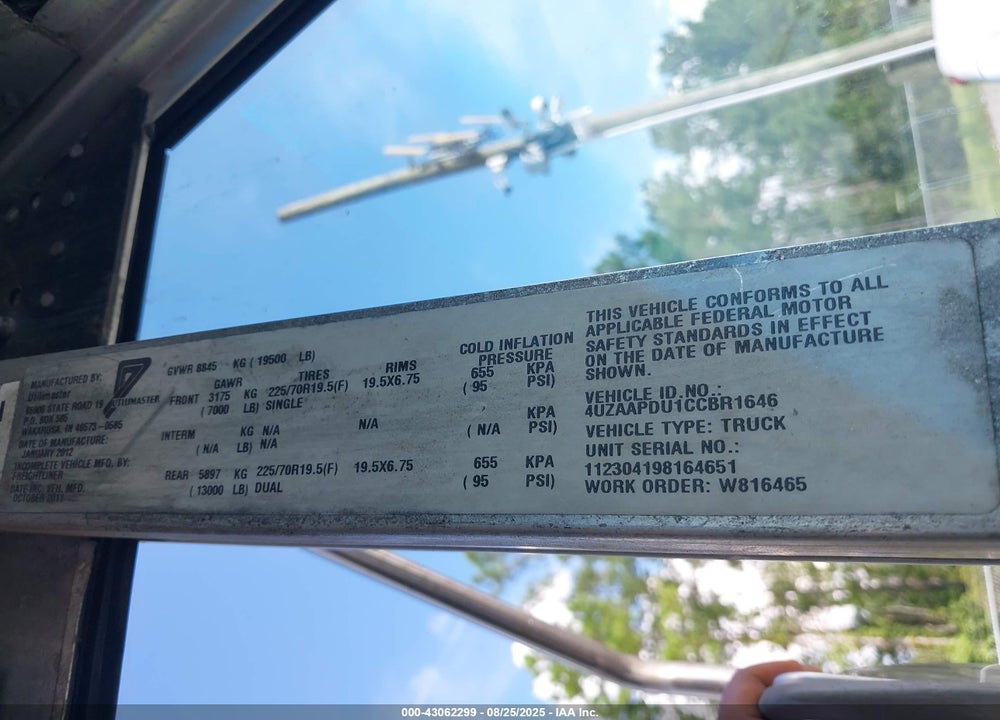 2012 FREIGHTLINER CHASSIS VIN: 4UZAAPDU1CCBR1646