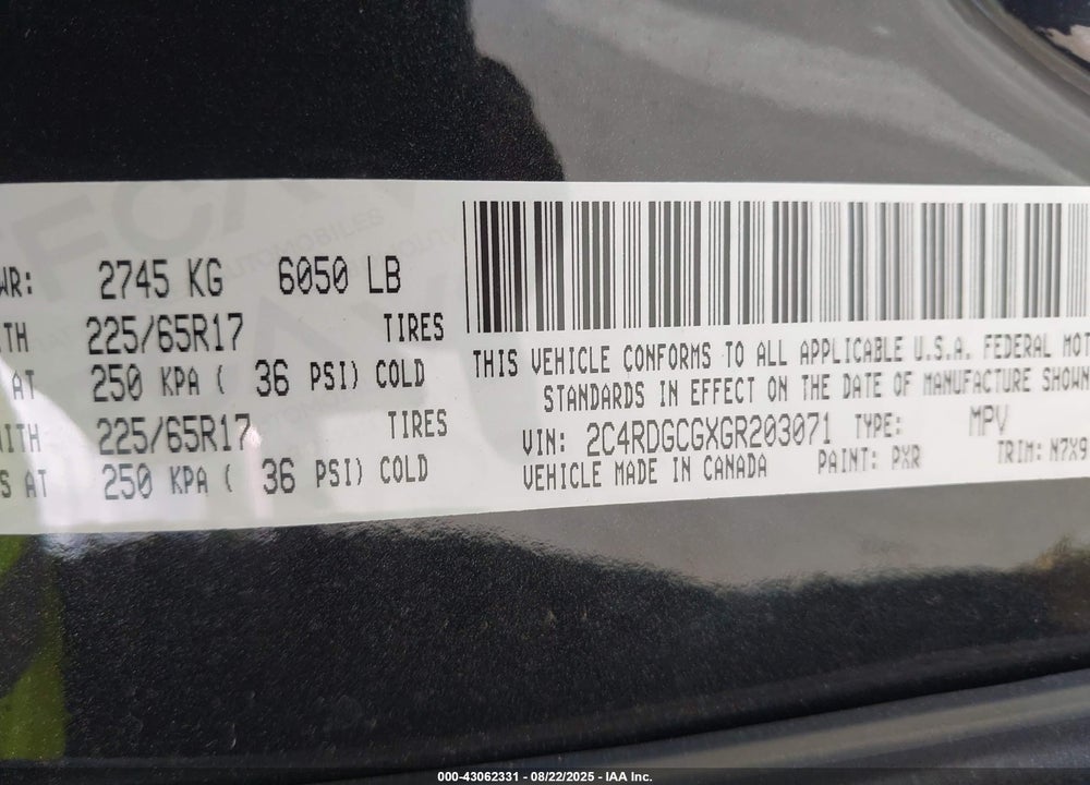 2016 DODGE GRAND CARAVAN SXT VIN: 2C4RDGCGXGR203071