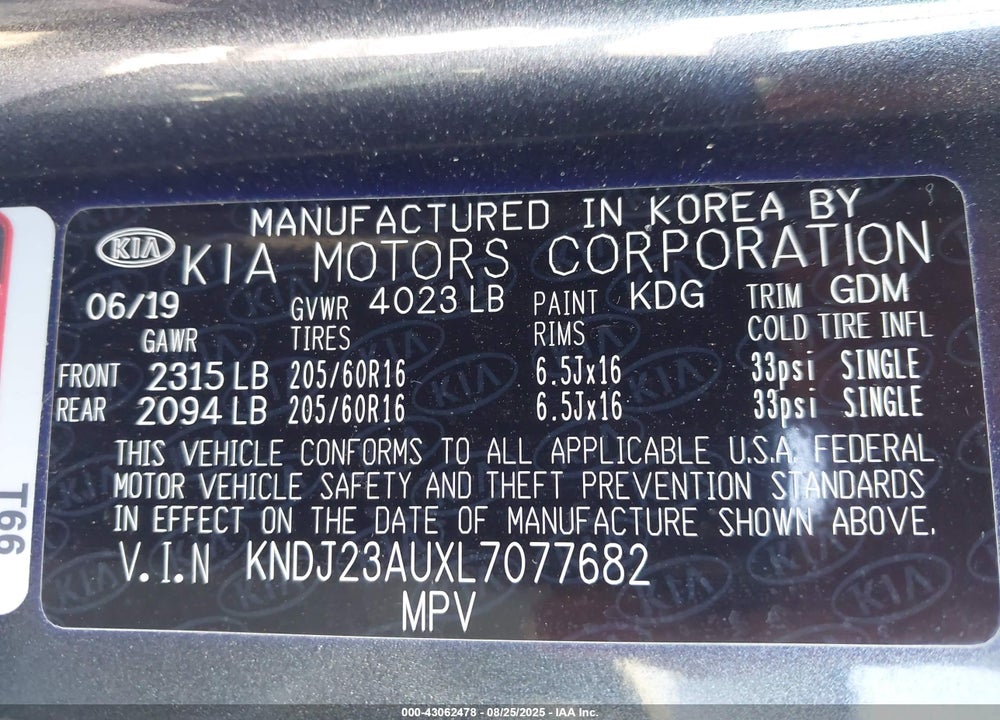 2020 KIA SOUL VIN: KNDJ23AUXL7077682