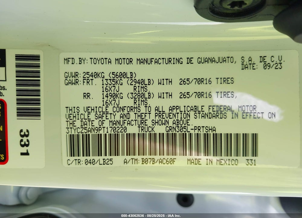 2023 TOYOTA TACOMA TRD PRO VIN: 3TYCZ5AN9PT170220