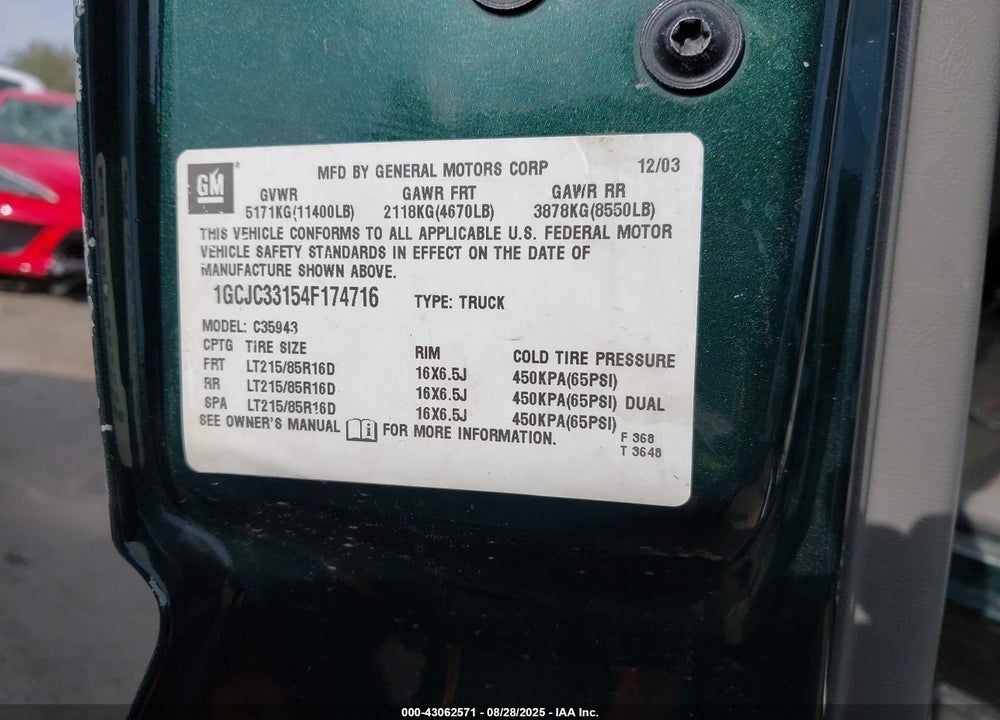 2004 CHEVROLET SILVERADO 3500 LS VIN: 1GCJC33154F174716