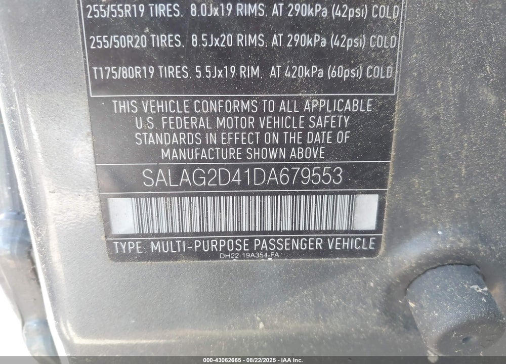2013 LAND ROVER LR4 VIN: SALAG2D41DA679553