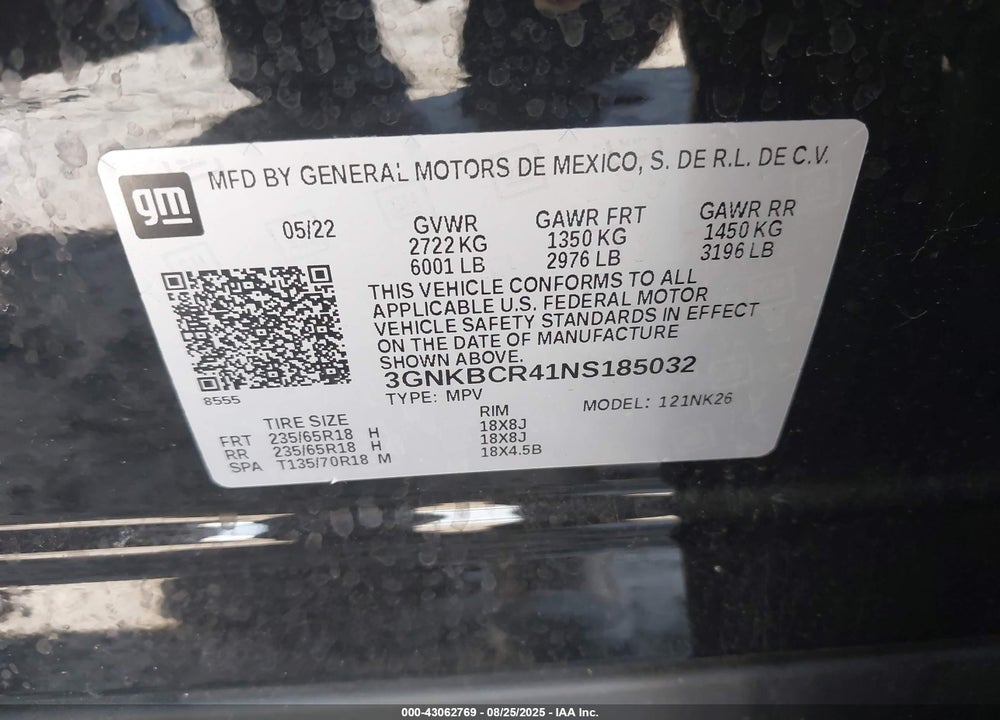 2022 CHEVROLET BLAZER VIN: 3GNKBCR41NS185032