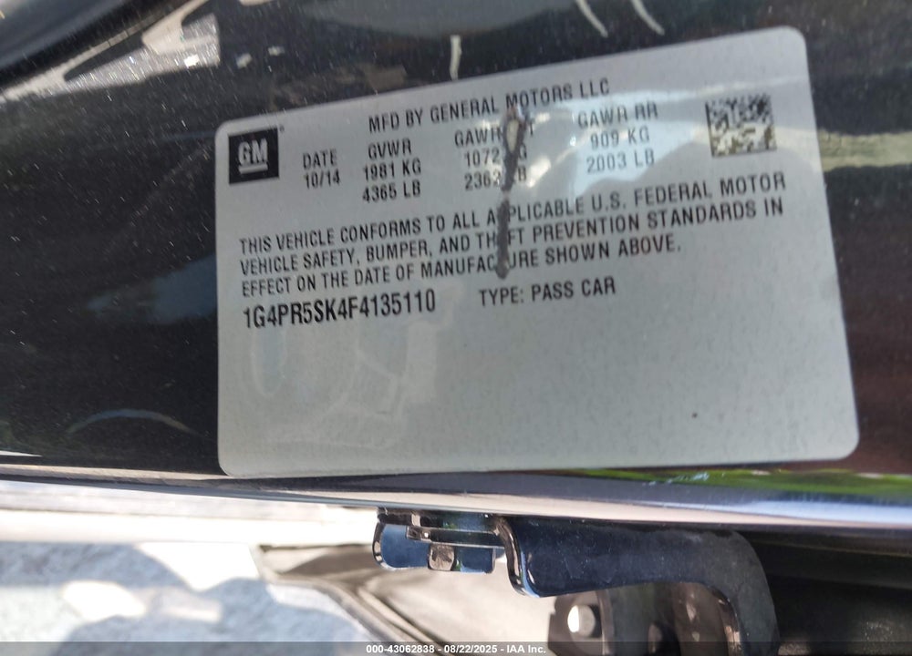 2015 BUICK VERANO CONVENIENCE GROUP VIN: 1G4PR5SK4F4135110