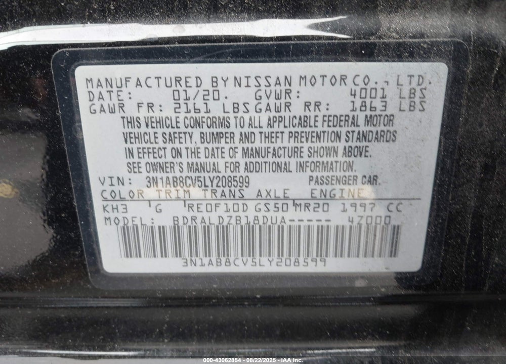2020 NISSAN SENTRA VIN: 3N1AB8CV5LY208599