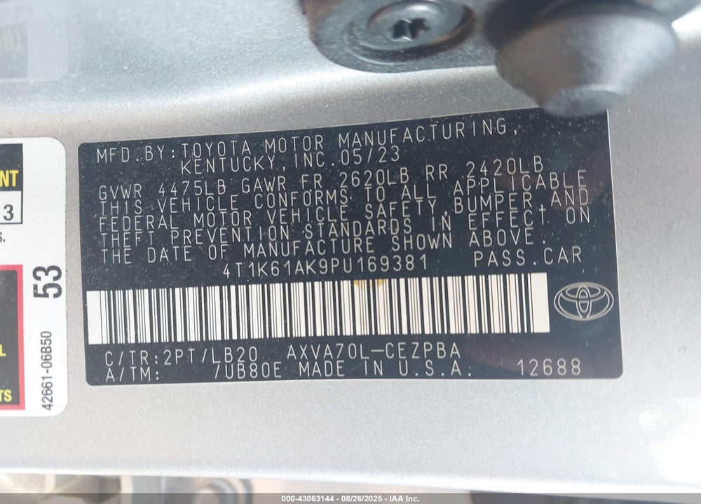 2023 TOYOTA CAMRY XSE VIN: 4T1K61AK9PU169381