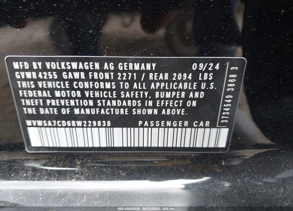 2024 VOLKSWAGEN GOLF GTI 2.0T 380 SE VIN: WVWSA7CD6RW229838