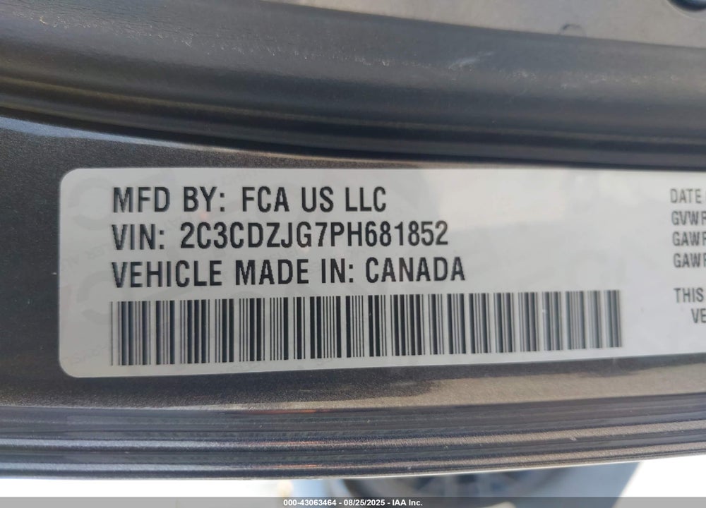 2023 DODGE CHALLENGER VIN: 2C3CDZJG7PH681852