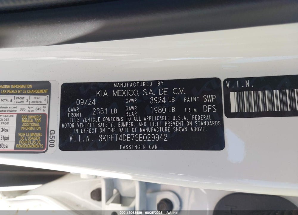 2025 KIA K4 VIN: 3KPFT4DE7SE029942