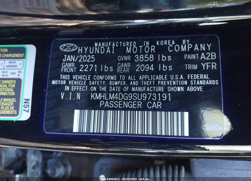 2025 HYUNDAI ELANTRA VIN: KMHLM4DG9SU973191