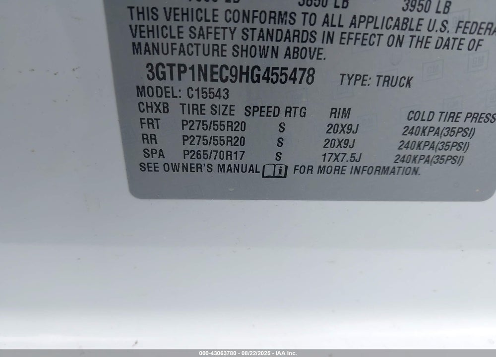 2017 GMC SIERRA 1500 SLT VIN: 3GTP1NEC9HG455478