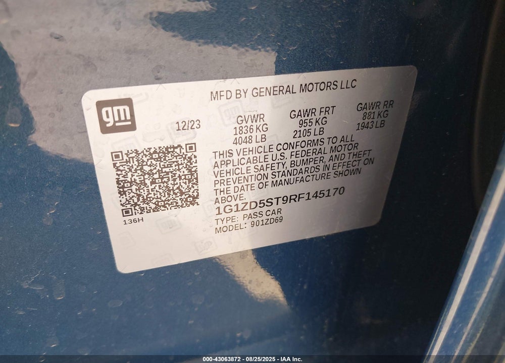 2024 CHEVROLET MALIBU VIN: 1G1ZD5ST9RF145170