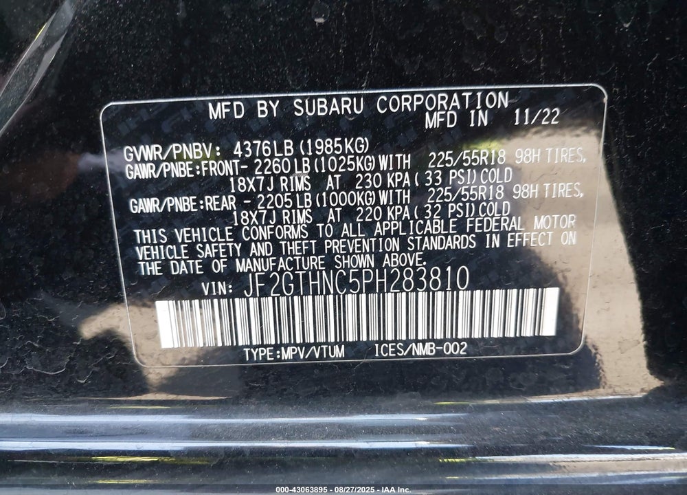 2023 SUBARU CROSSTREK LIMITED VIN: JF2GTHNC5PH283810