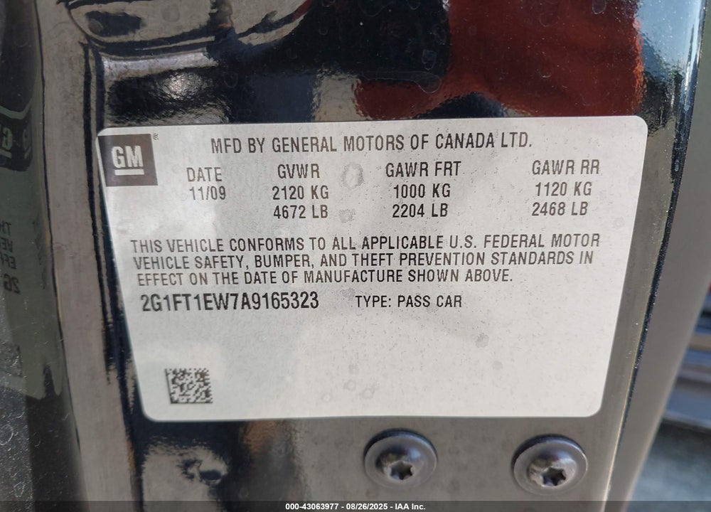 2010 CHEVROLET CAMARO VIN: 2G1FT1EW7A9165323