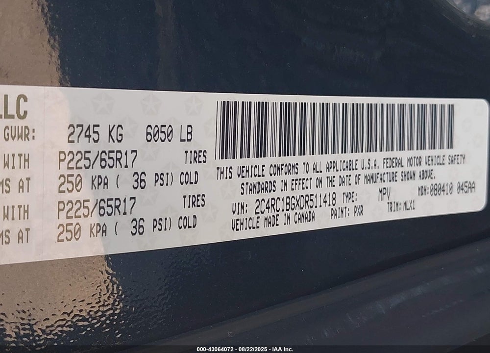 2013 CHRYSLER TOWN & COUNTRY TOURING VIN: 2C4RC1BGXDR511418