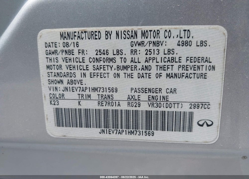 2017 INFINITI Q50 VIN: JN1EV7AP1HM731569