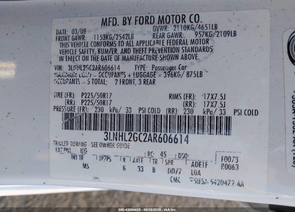 2010 LINCOLN MKZ VIN: 3LNHL2GC2AR606614