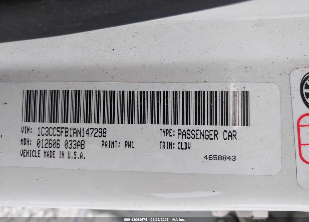 2010 CHRYSLER SEBRING VIN: 1C3CC5FB1AN147298