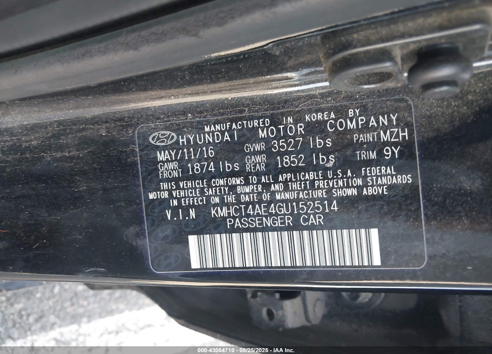 2016 HYUNDAI ACCENT SE VIN: KMHCT4AE4GU152514