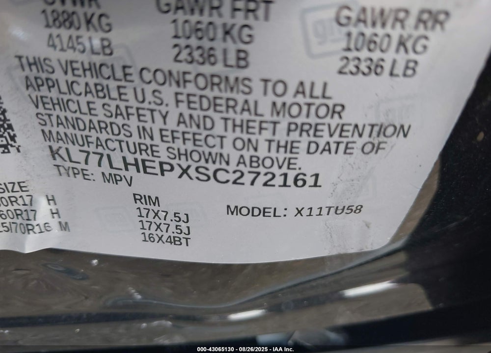 2025 CHEVROLET TRAX FWD LT VIN: KL77LHEPXSC272161