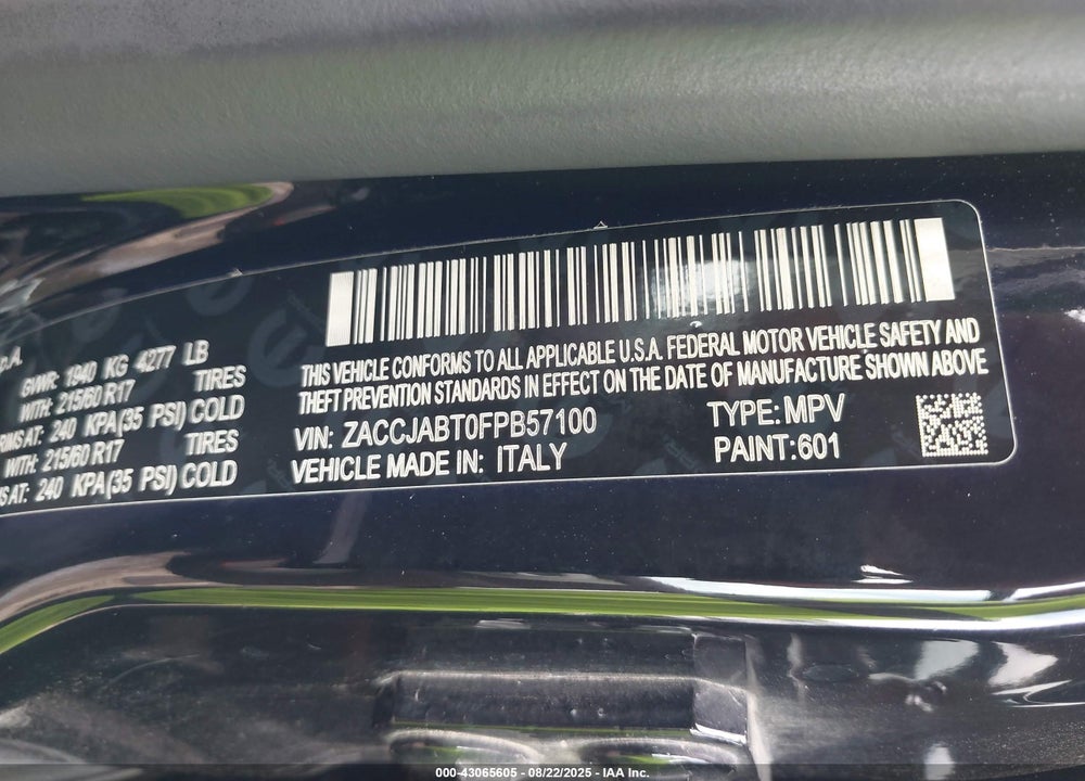 2015 JEEP RENEGADE VIN: ZACCJABT0FPB57100