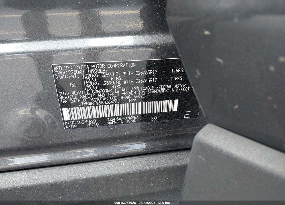2025 TOYOTA RAV4 HYBRID VIN: JTMRWRFV6SJ064067