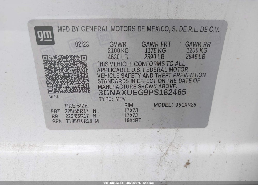 2023 CHEVROLET EQUINOX VIN: 3GNAXUEG9PS182465