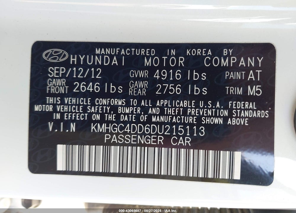 2013 HYUNDAI GENESIS VIN: KMHGC4DD6DU215113