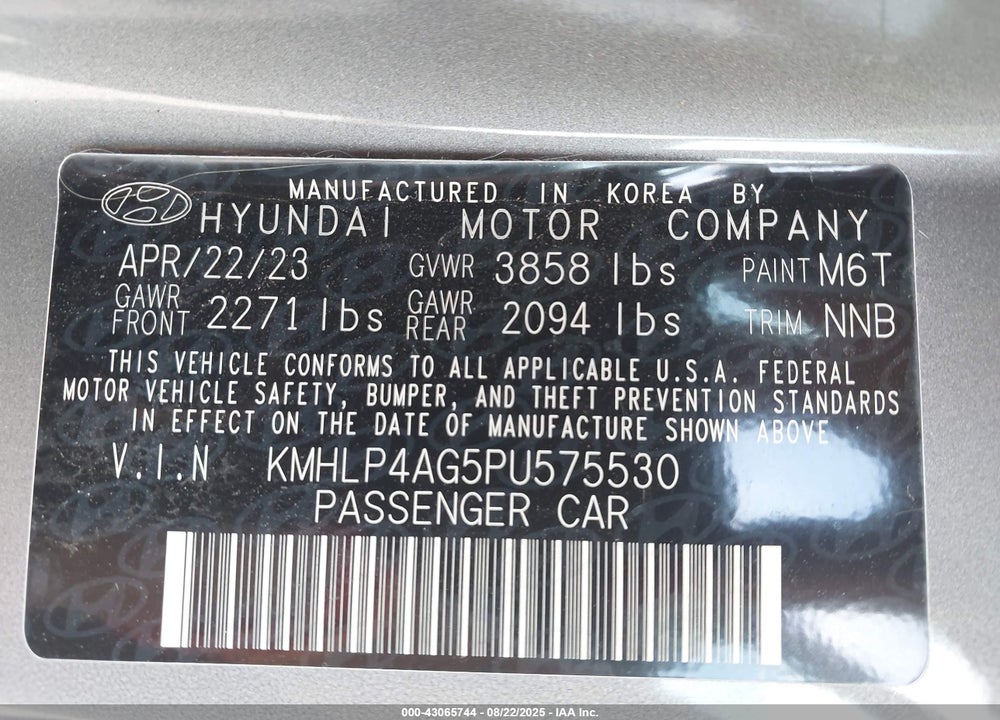 2023 HYUNDAI ELANTRA LIMITED VIN: KMHLP4AG5PU575530