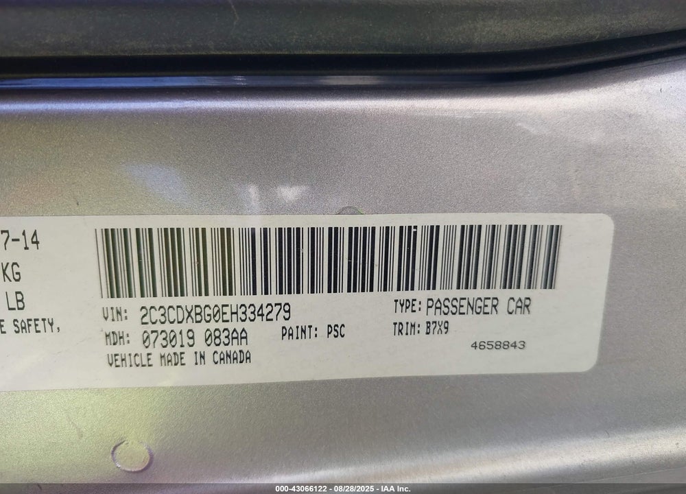 2014 DODGE CHARGER SE VIN: 2C3CDXBG0EH334279