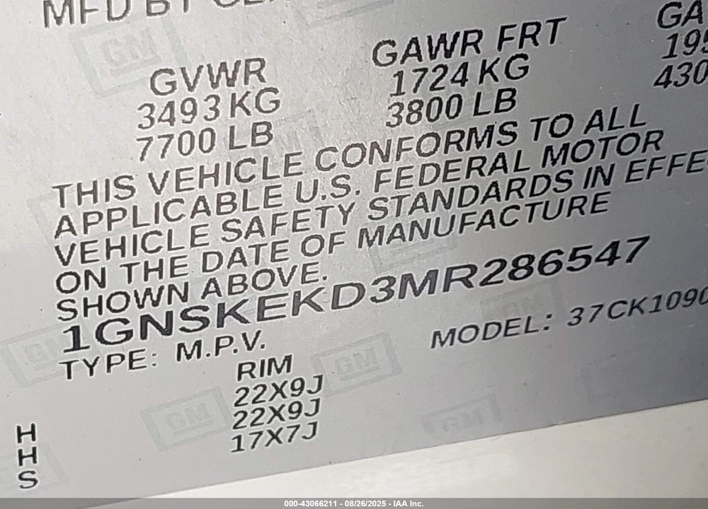 2021 CHEVROLET SUBURBAN 4WD RST VIN: 1GNSKEKD3MR286547