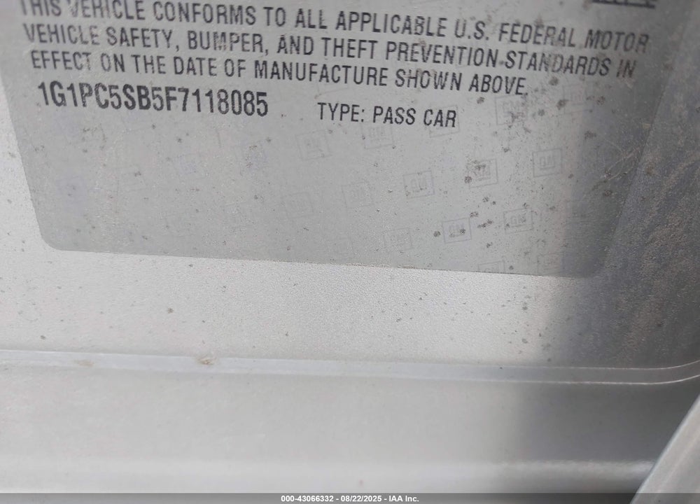 2015 CHEVROLET CRUZE VIN: 1G1PC5SB5F7118085
