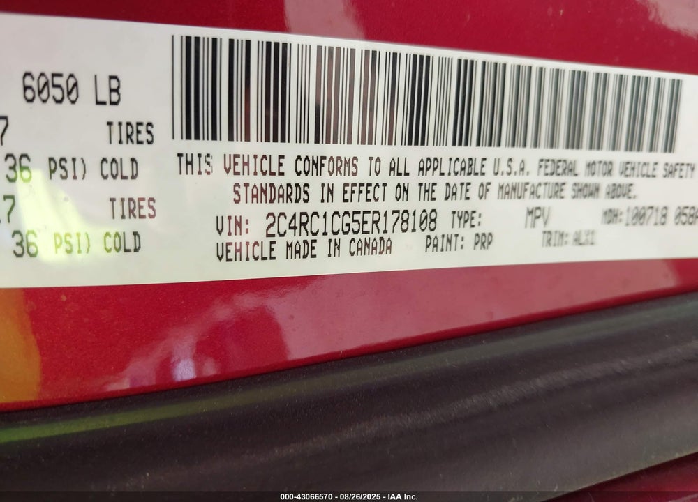 2014 CHRYSLER TOWN & COUNTRY TOURING-L VIN: 2C4RC1CG5ER178108