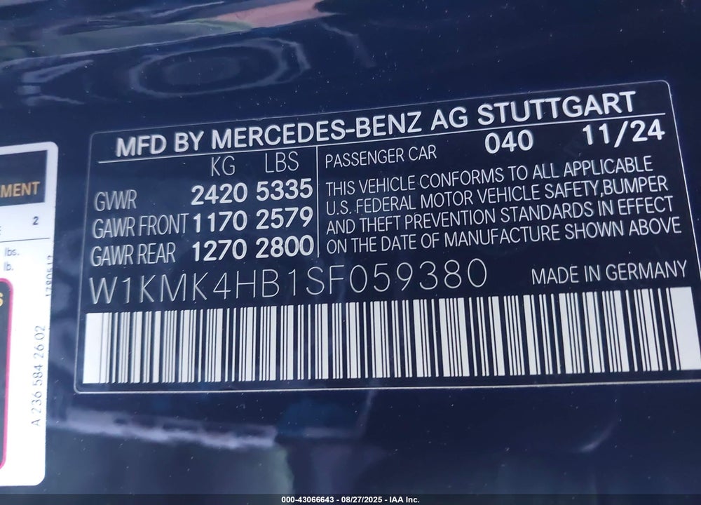 2025 MERCEDES-BENZ CLE-CLASS VIN: W1KMK4HB1SF059380